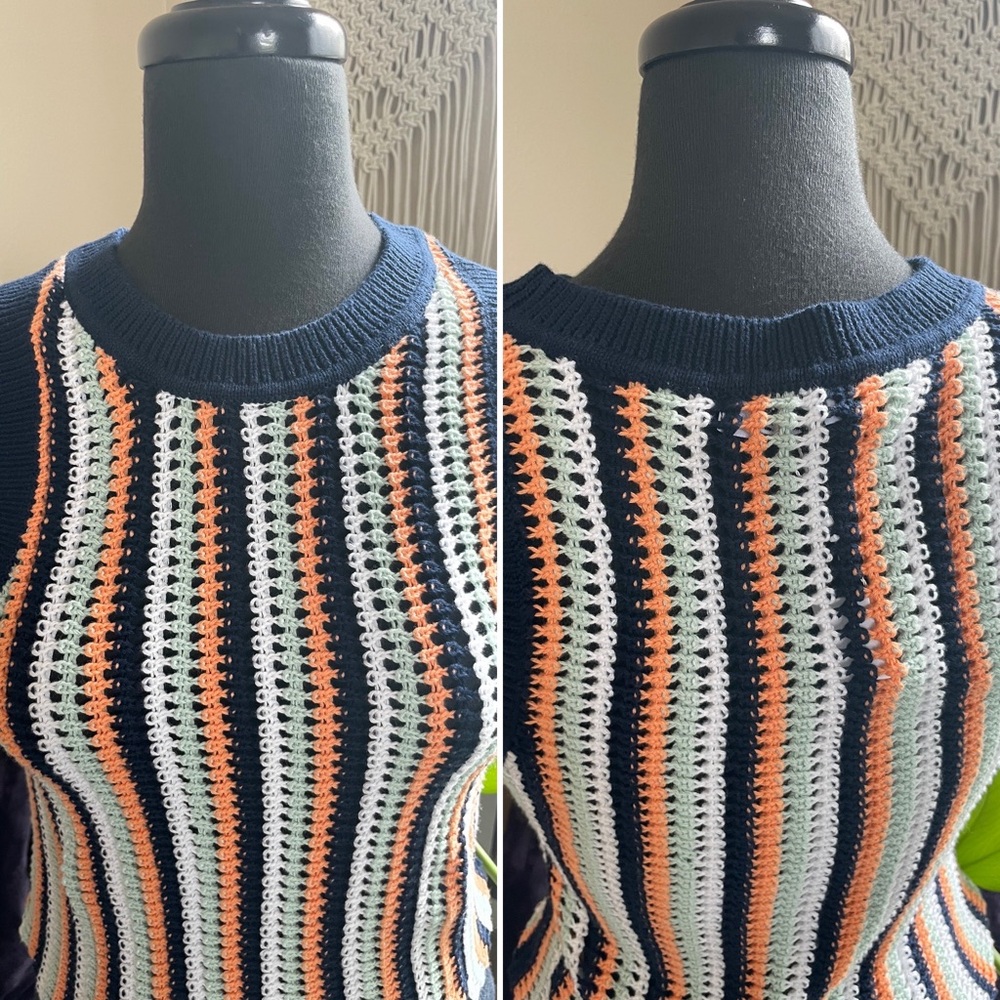 525 America Krista Stripe Vertical Crochet Tank Coastal Beach Festival - Picture 10 of 16